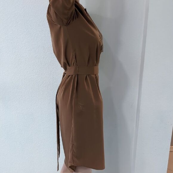 Michael Kors Brown Sheath Dress with Crew Neck and 3/4 Sleeves - Picture 5 of 12